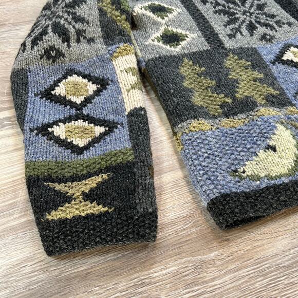 Nordic Design Wool Blend Cardigan Sweater Forest Patchwork Folkcore PM Petite - Picture 3 of 7